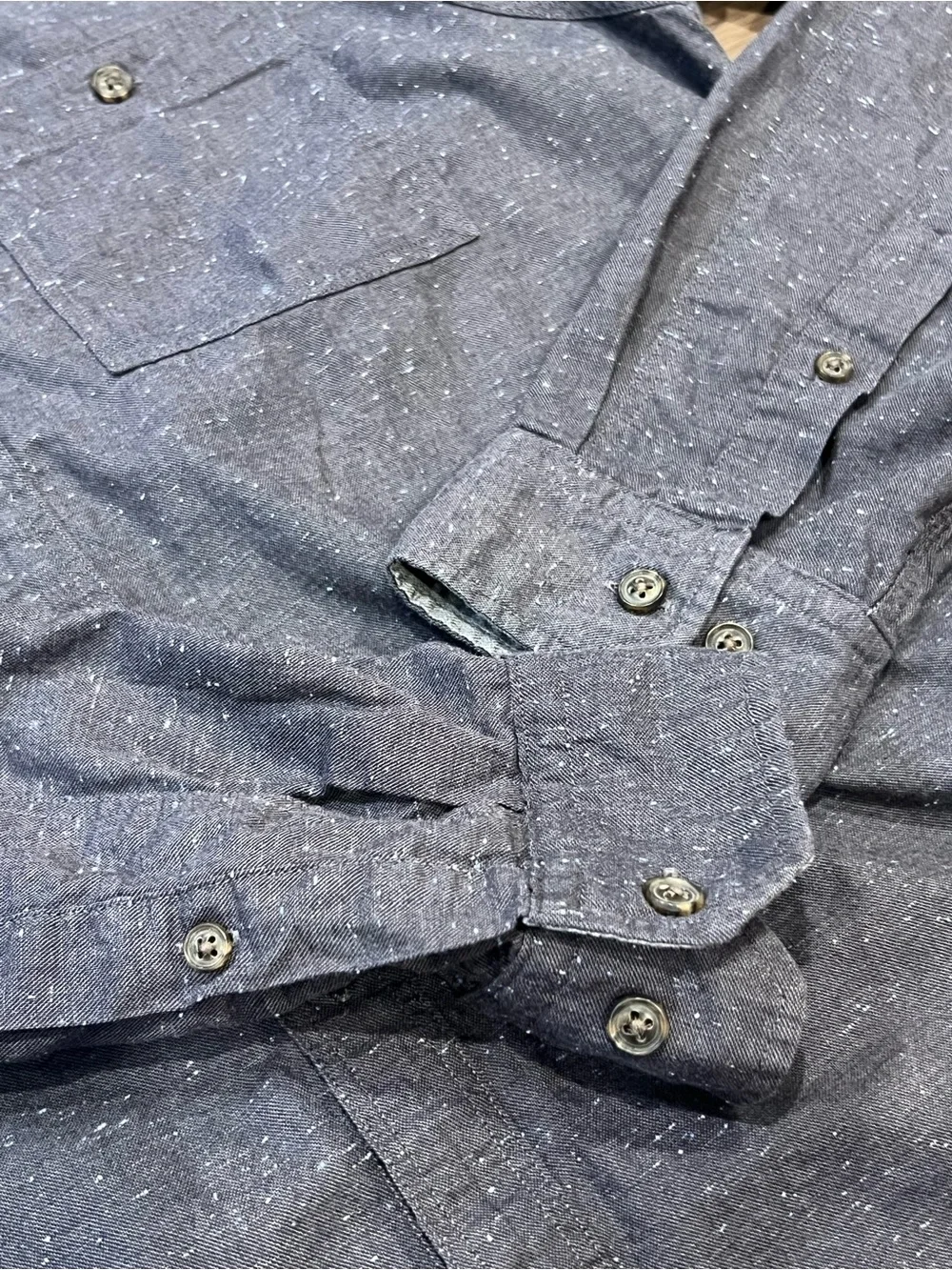 Banana Republic Navy Speckled Long-Sleeve Button-Down Shirt Tailored Slim Fit XL